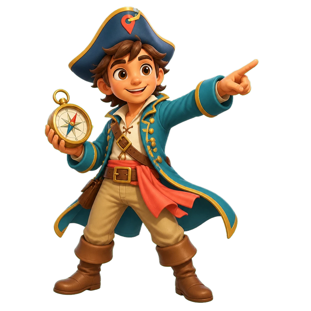 Captain Compass, a friendly pirate explorer