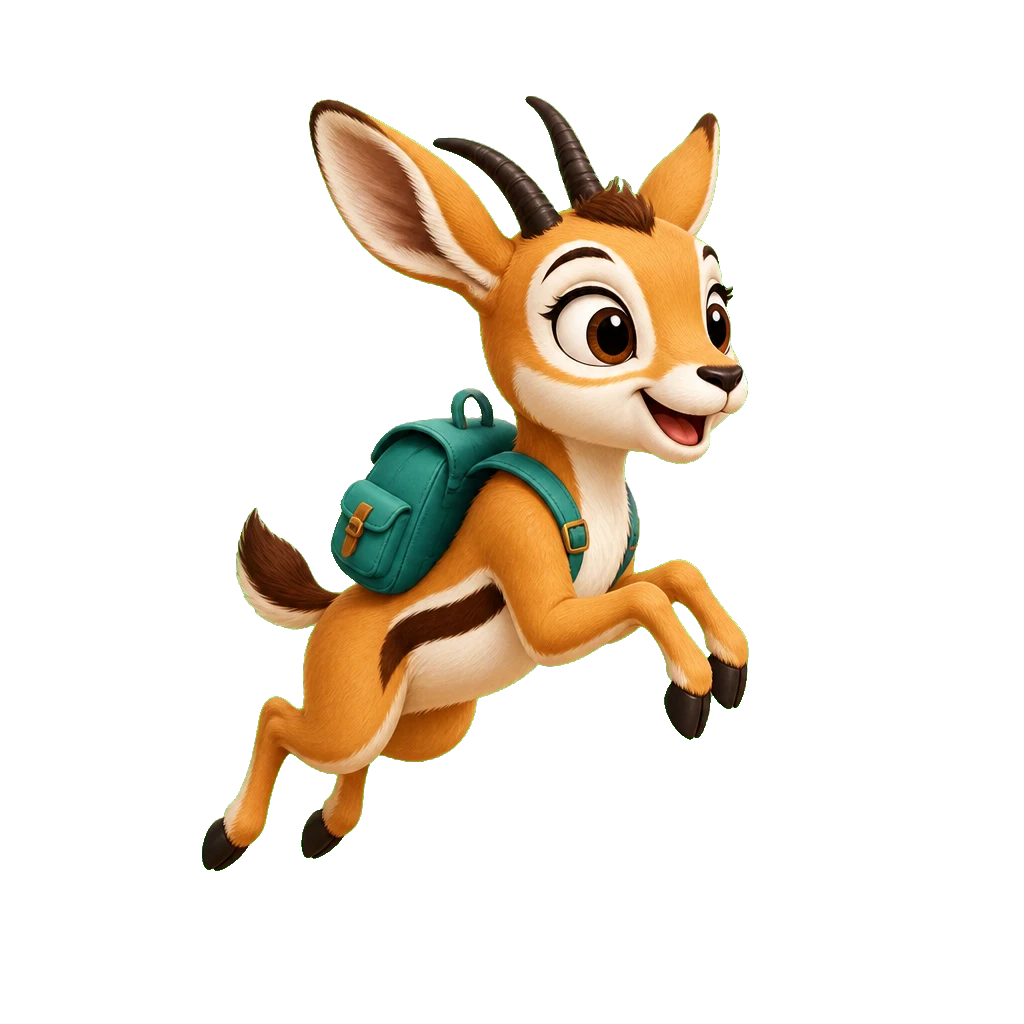 Skipper the springbok hopping along the number stones