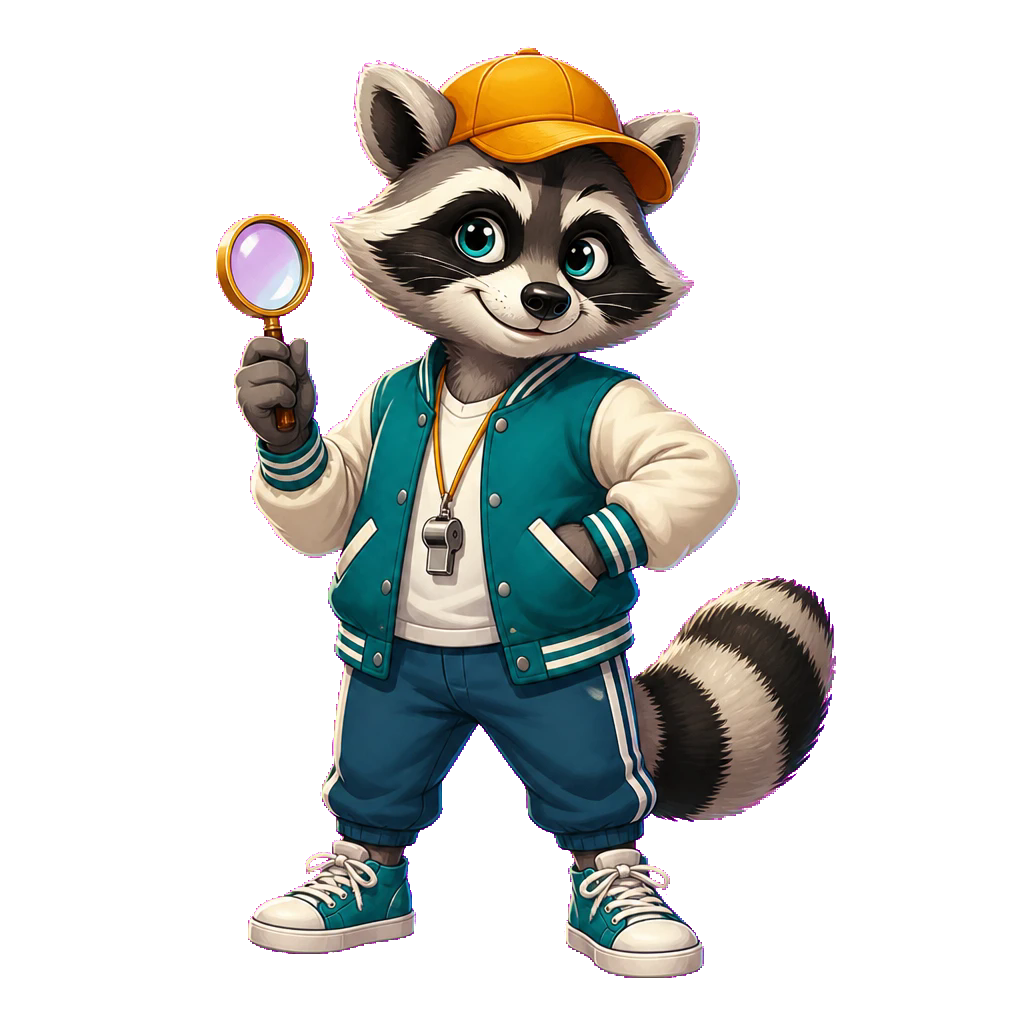 Coach Clue, a raccoon detective and sports coach