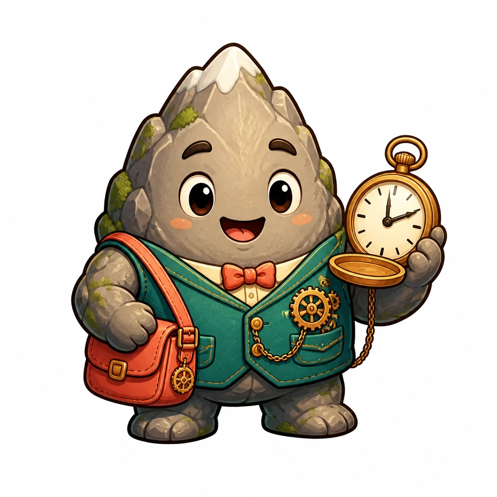 Ako wearing a clockmaker waistcoat and holding a pocket watch