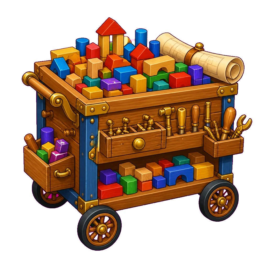 A cart full of workshop blocks
